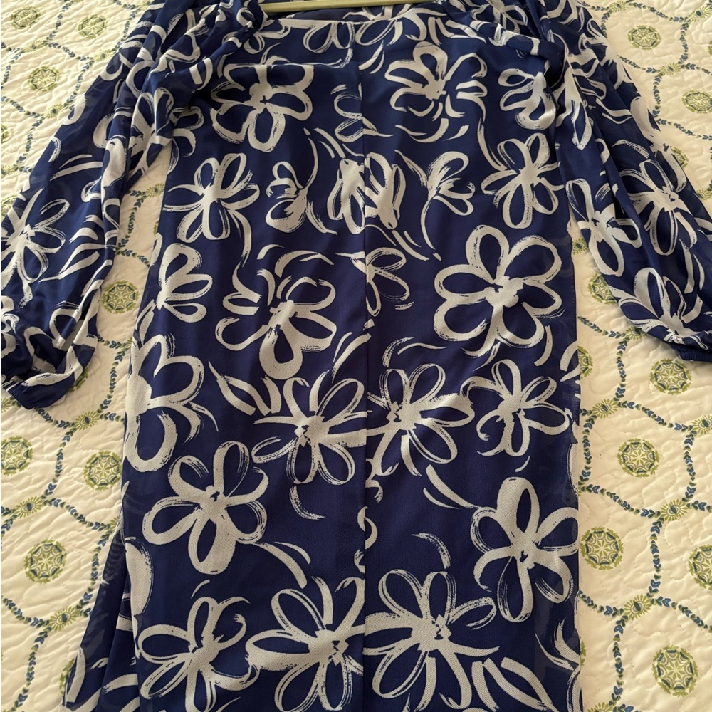 Harper Blue and White Long Sleeve Dress